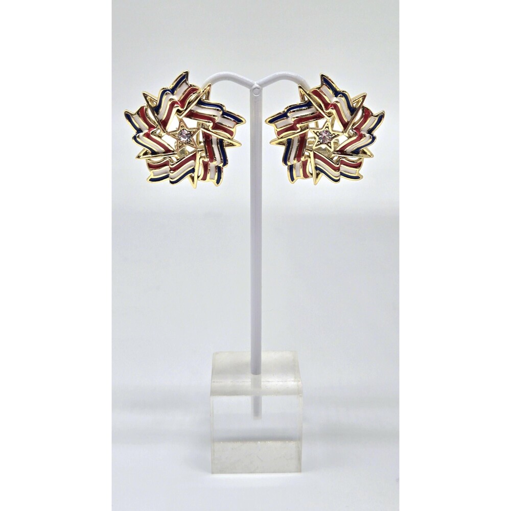 Heidi Daus Patriotic Swarovski Crystal Enamel Earrings NIB Red White Blue USA